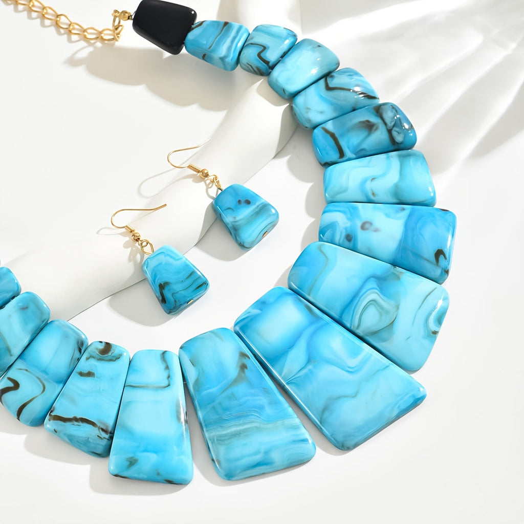 Ensemble collier et pendentif 3 pièces en turquoise synthétique