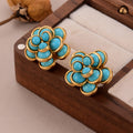 Boucles d'Oreilles Puces Fleur Turquoise