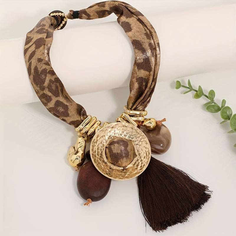 Collier Bohème Léopard Pompon & Graines