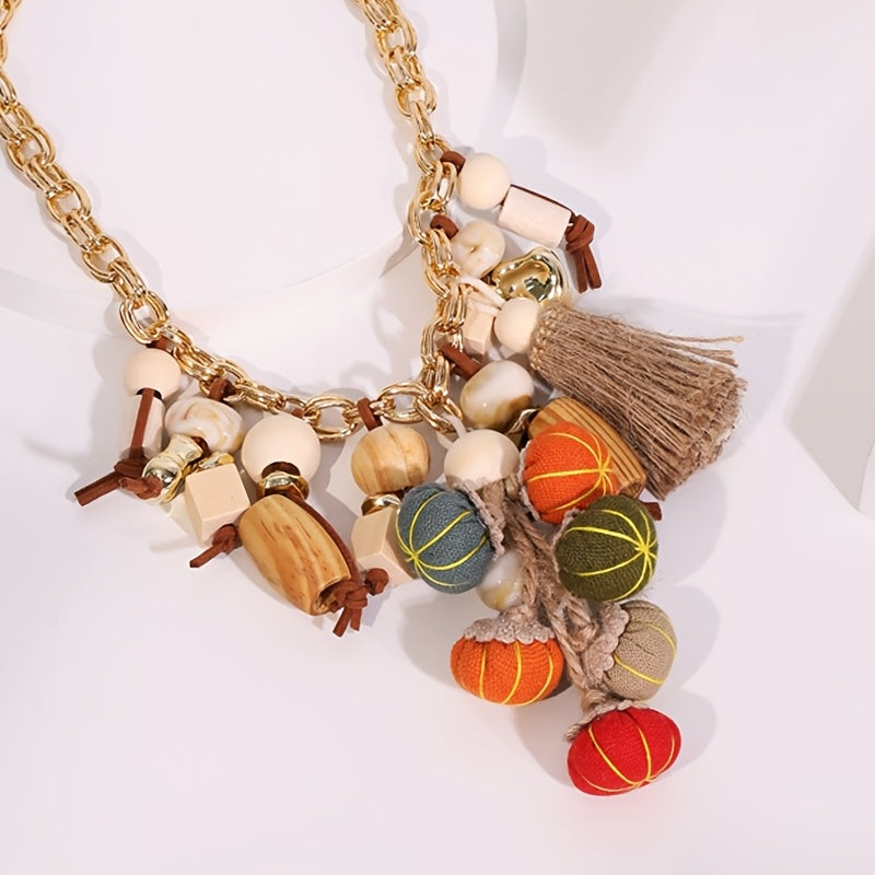 Collier Bohème Citrouilles Colorées & Pompons