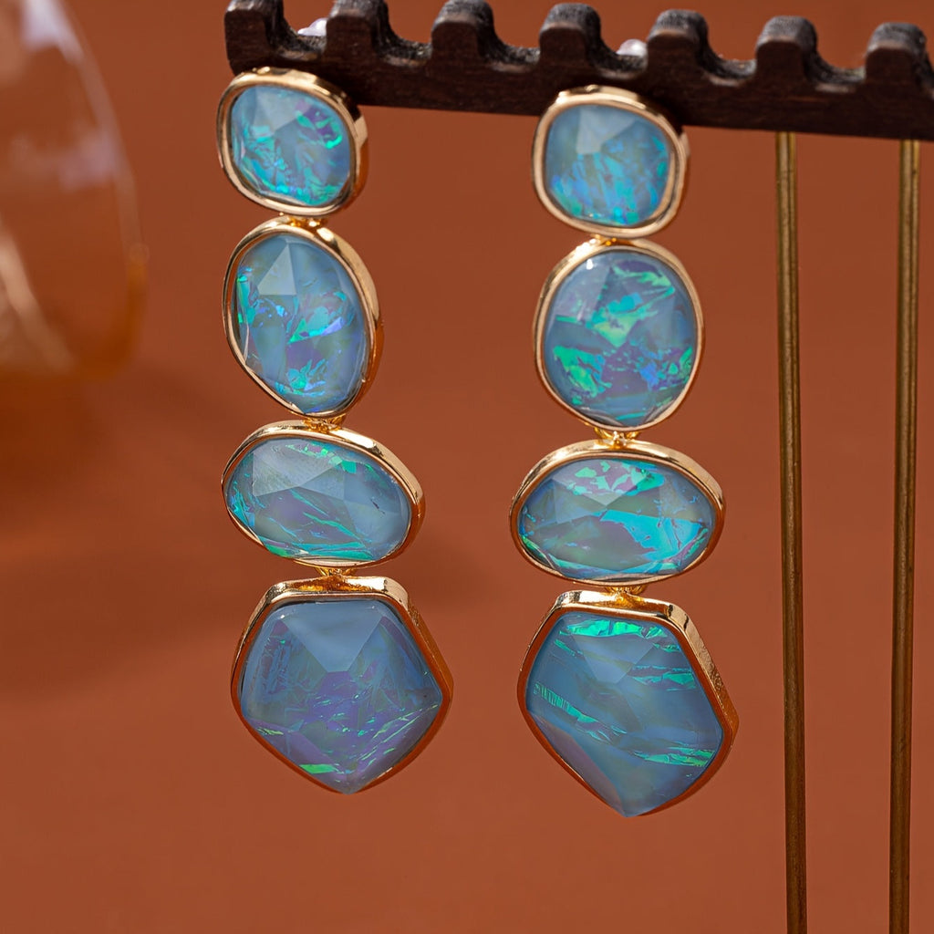 Boucles d’Oreilles Dorées en Cascade Turquoise Dégradée