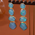 Boucles d’Oreilles Dorées en Cascade Turquoise Dégradée