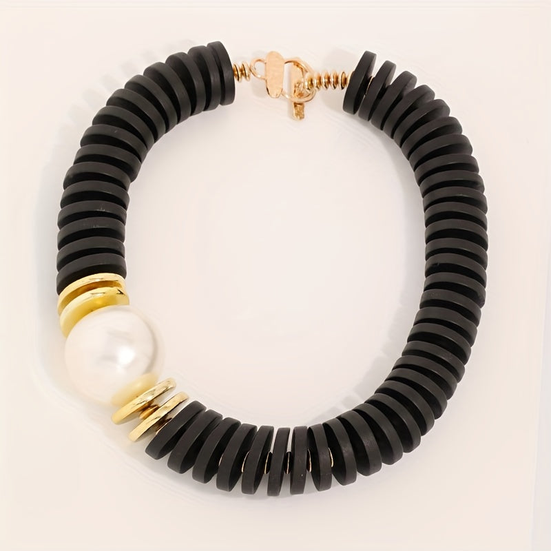 Collier Statement Bois Marron Café & Perle Maxi