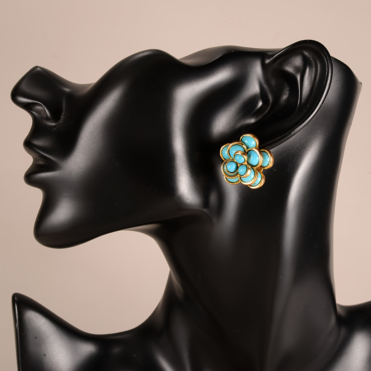 Boucles d'Oreilles Puces Fleur Turquoise