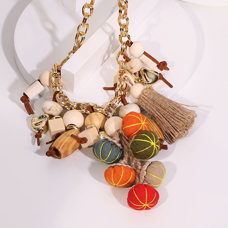 Boho-Halskette bunte Kürbisse mit Quaste | By Mireva