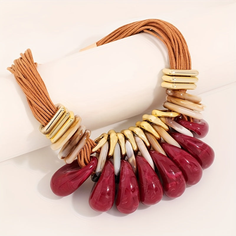 Collier Chunky Cordon Marron & Gouttes Géométriques Caramel