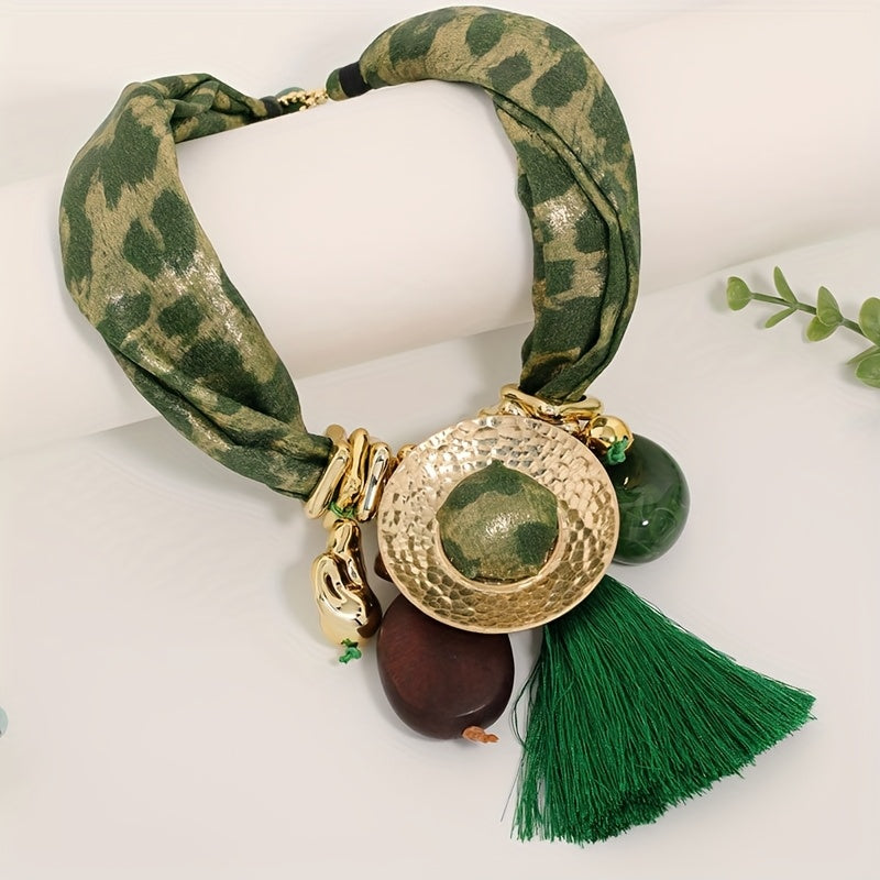 Collier Bohème Léopard Pompon & Graines
