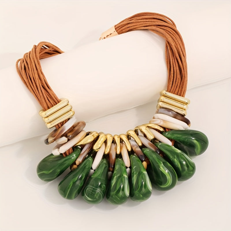 Collier Chunky Cordon Marron & Gouttes Géométriques Caramel