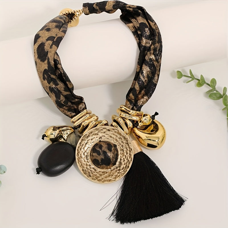 Collier Bohème Léopard Pompon & Graines
