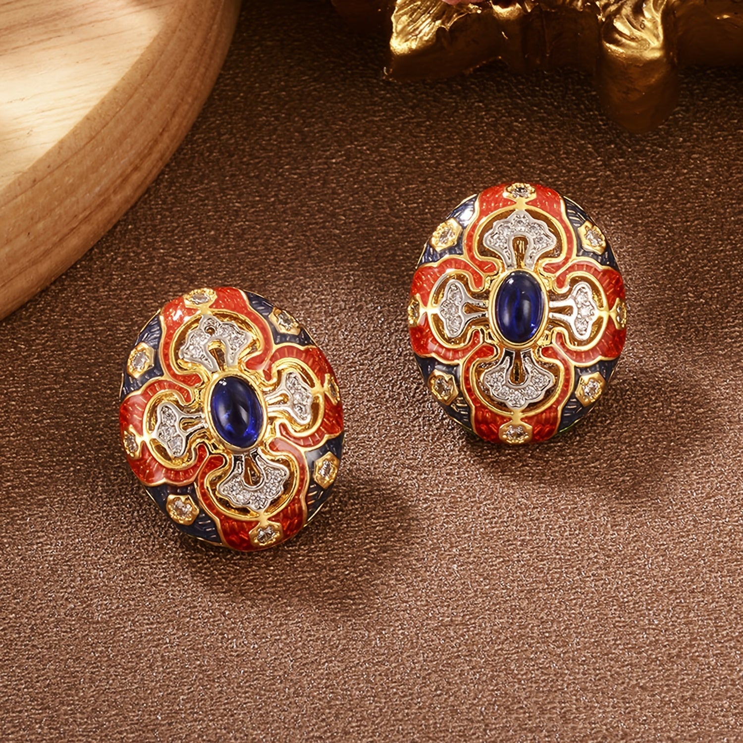 Boucles d'Oreilles Puces Ornementales Fleur Émeraude