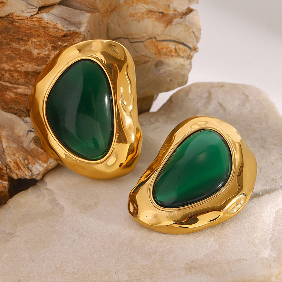 Boucles d'Oreilles Puces Ovales Émeraude