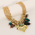 Collier Chaîne Dorée à Pierres Multicolores et Pendentif Cœur