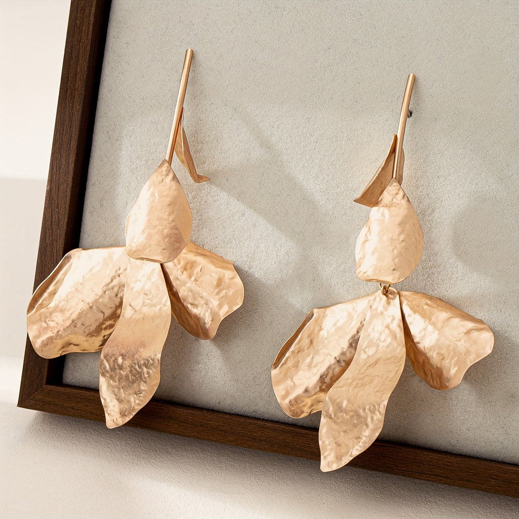 Boucles d'Oreilles Pendantes Feuilles Florales Dorées