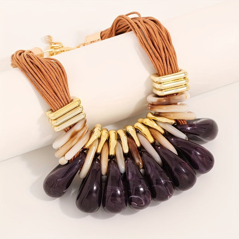 Collier Chunky Cordon Marron & Gouttes Géométriques Caramel