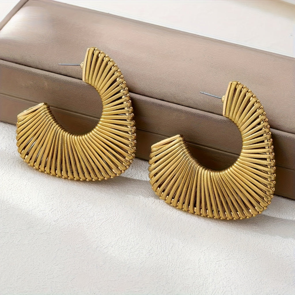 Boucles d'Oreilles Créoles Bohèmes Demi-Lune Tressées Dorées