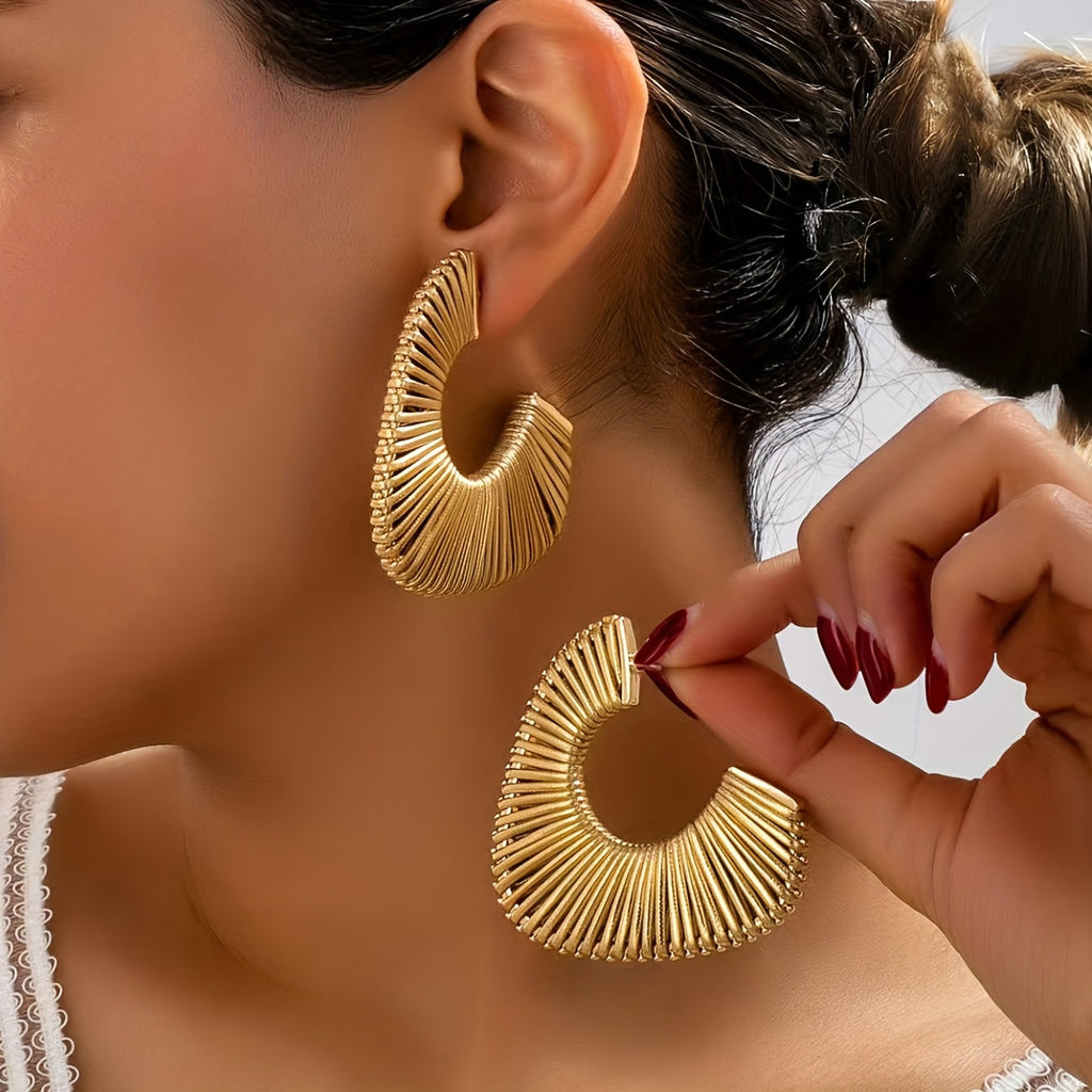 Boucles d'Oreilles Créoles Bohèmes Demi-Lune Tressées Dorées
