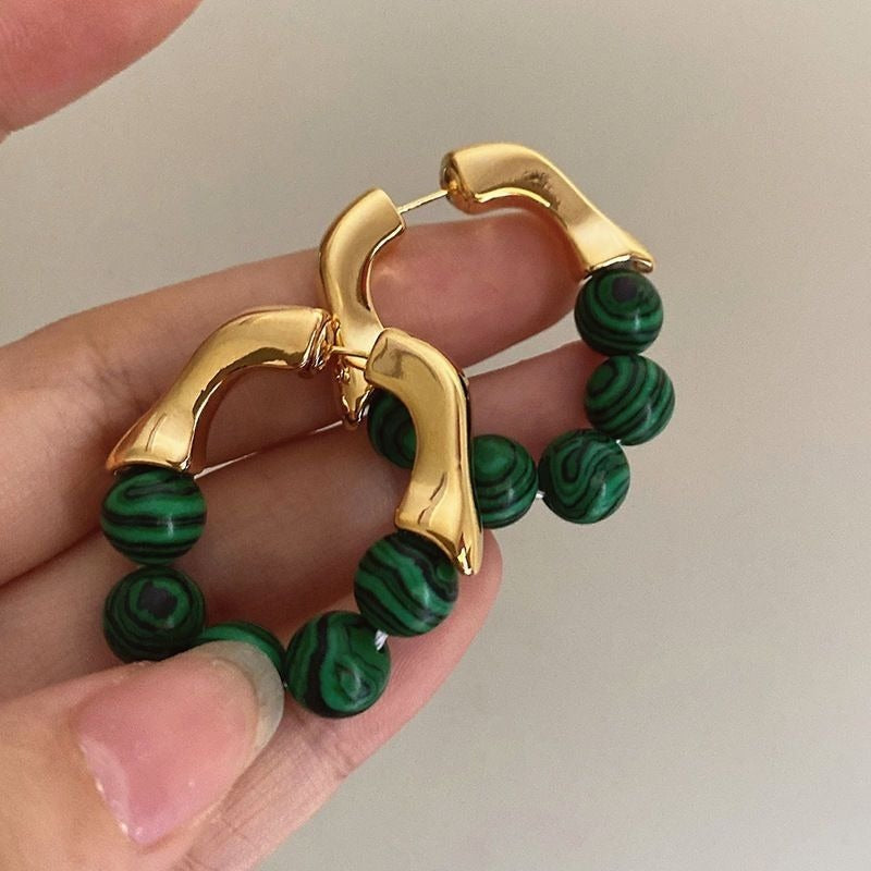 Boucles d'Oreilles Créoles Vintage Turquoise Verte