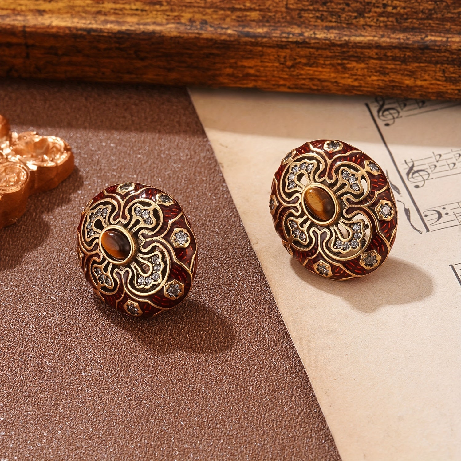 Boucles d'Oreilles Puces Ornementales Fleur Émeraude