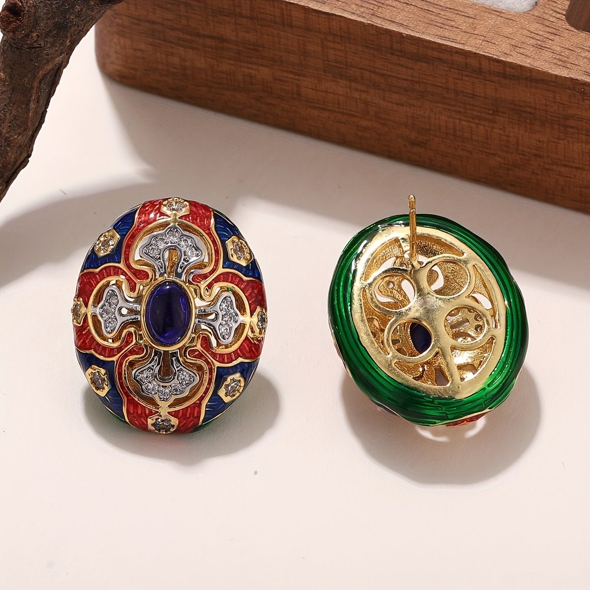 Boucles d'Oreilles Puces Ornementales Fleur Émeraude
