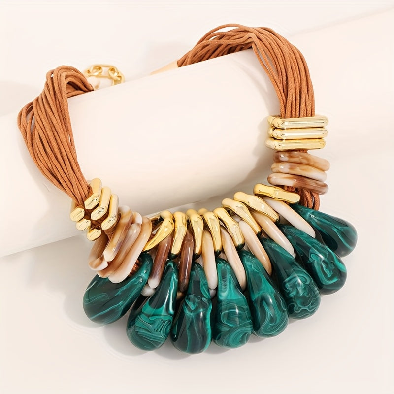 Collier Chunky Cordon Marron & Gouttes Géométriques Caramel