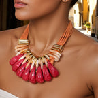 Collier Chunky Cordon Marron & Gouttes Géométriques Caramel