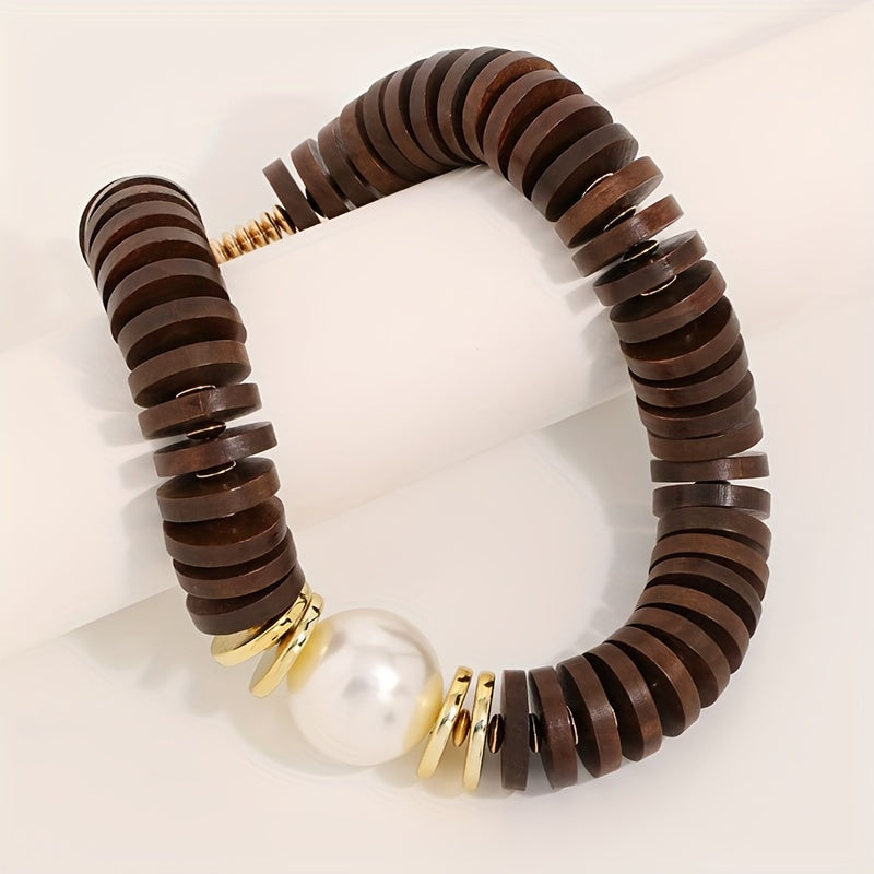Collier Statement Bois Marron Café & Perle Maxi