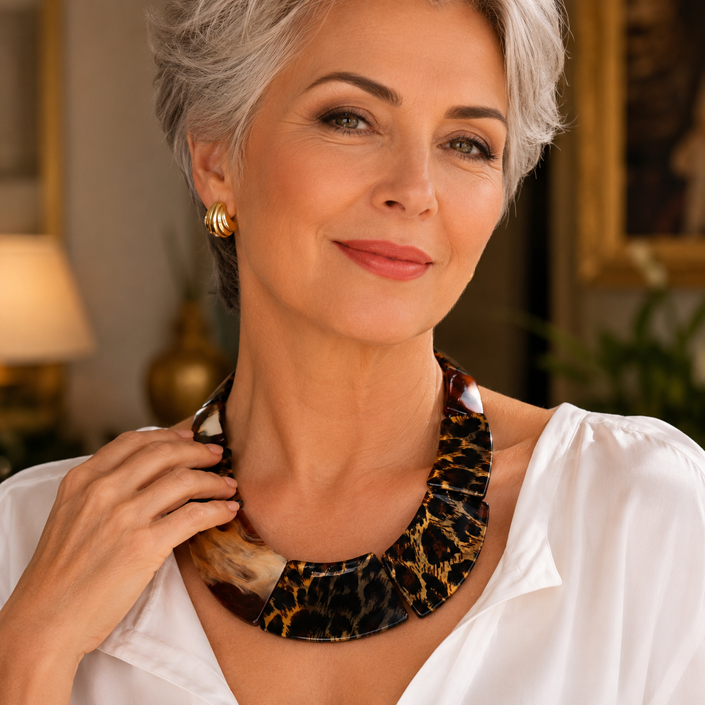 Collier Plastron Bohème Motif Léopard en Résine