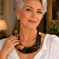 Collier Plastron Bohème Motif Léopard en Résine