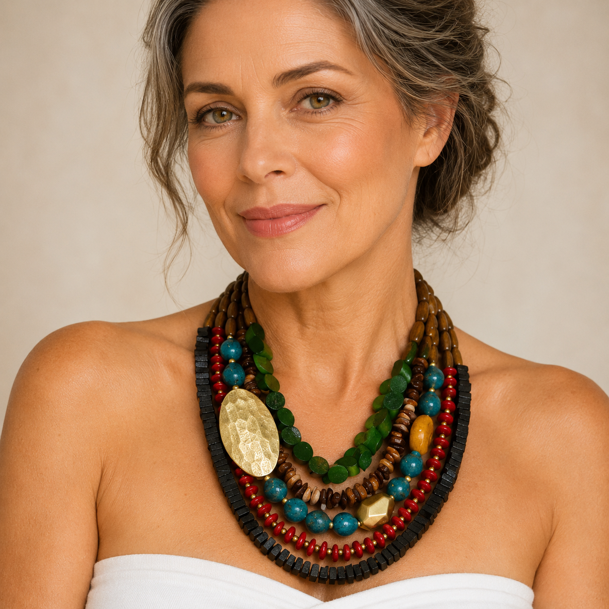 Collier Statement Bohème Ethnique Multicolore en Bois
