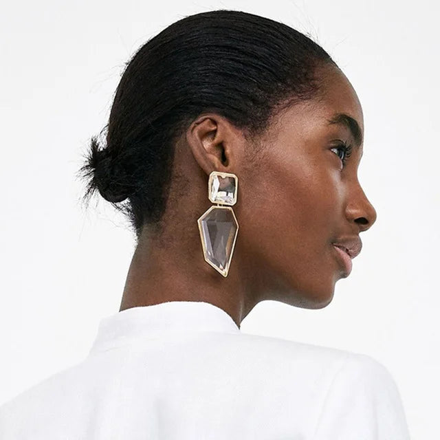 Boucles d'Oreilles Longues Géométriques Crystal Clear