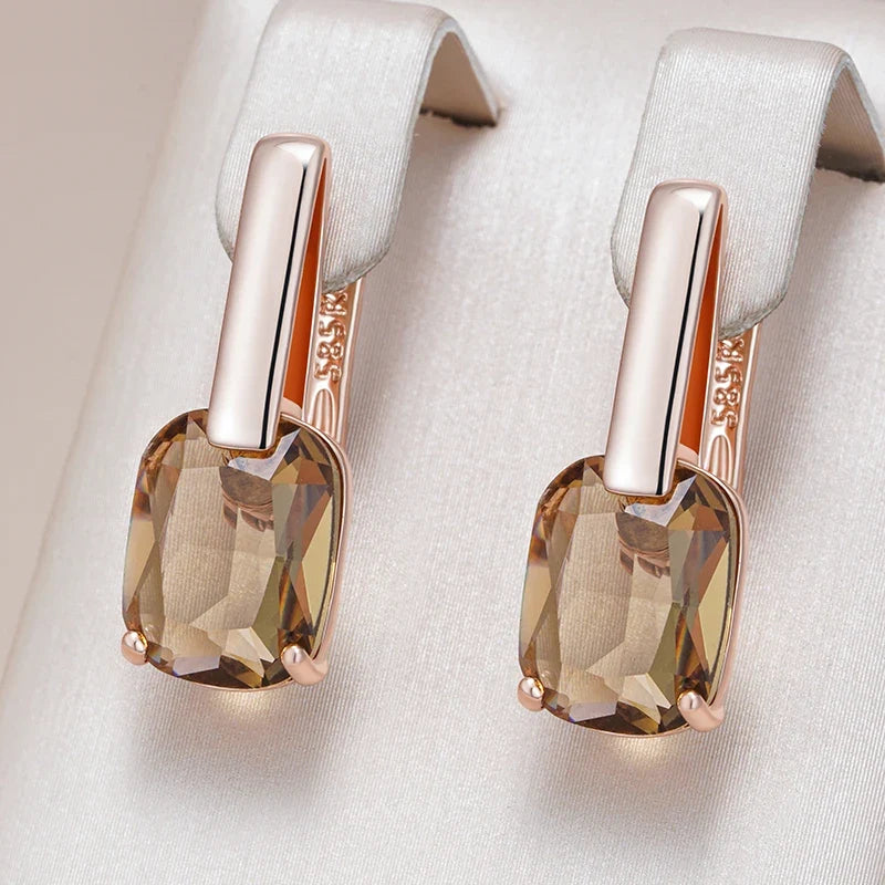 Boucles d’Oreilles Dorées Rosées avec Zircon Naturel Marron