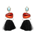 Boucles d’Oreilles Pendantes aux Pierres Colorées et Franges Noires