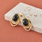Boucles d’Oreilles à Tige Dorées avec Pierre Noire Ovale