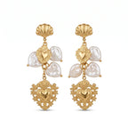 Boucles d’Oreilles Dorées aux Perles Baroques et Cœurs