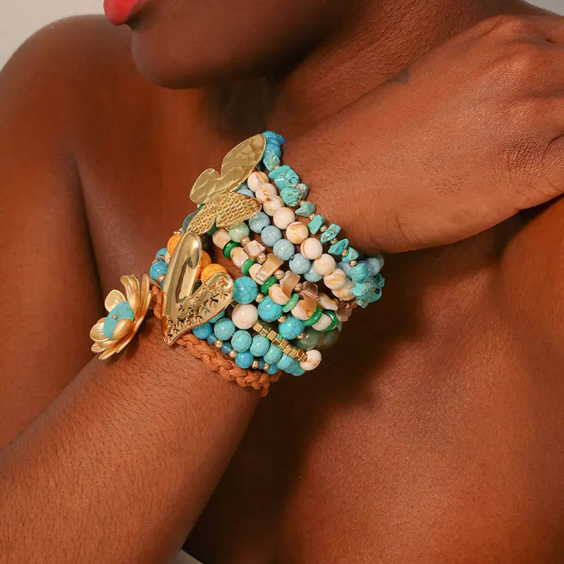 Bracelet bohème à perles et pendentif cœur