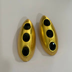 Boucles d’Oreilles Maxi Dorées aux Pierres Noires
