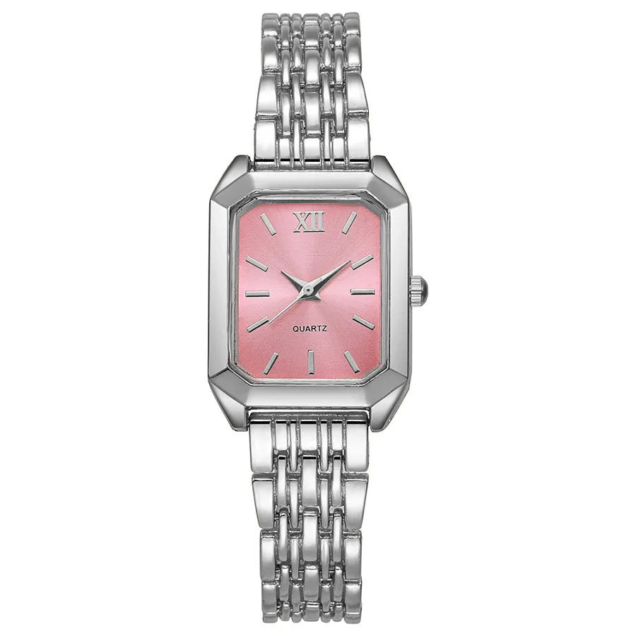 Montre Femme Rectangulaire Dorée avec Cadran Coloré