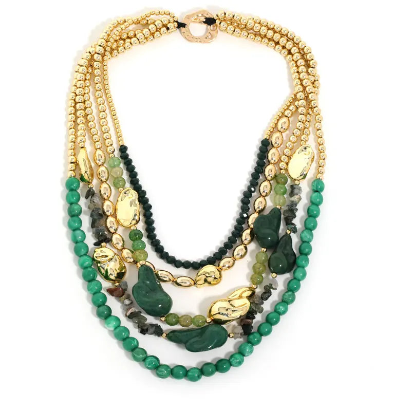 Collier Bohème Multirangs Pierres Vertes | By Mireva