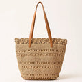 Sac Cabas Tressé Beige à Épaules