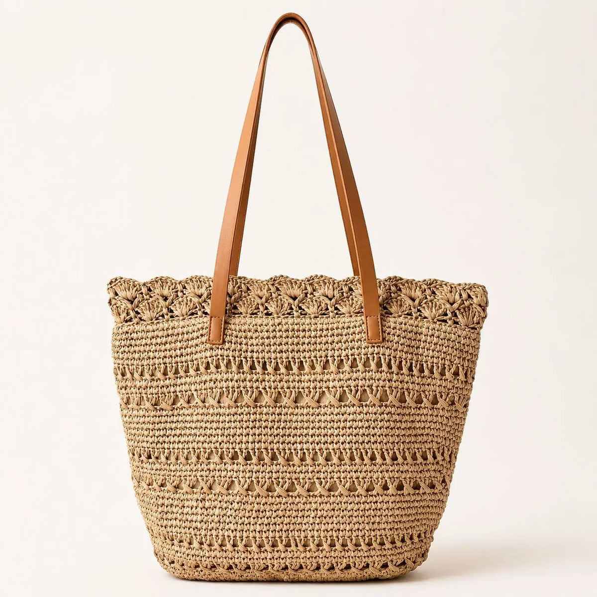 Sac Cabas Tressé Beige à Épaules