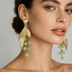 Boucles d’Oreilles Feuillage Doré aux Pierres Vertes