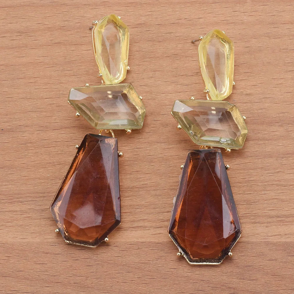 Boucles d'Oreilles Longues Géométriques Coffee &amp; Champagne