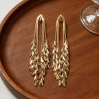 Boucles d’Oreilles Maxi Dorées à Clips, Feuilles en Cascade