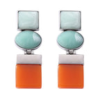 Boucles d’Oreilles Géométriques Dorées en Résine Verte et Orange