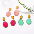 Boucles d’Oreilles Maxi Géométriques Roses et Orange aux Cristaux