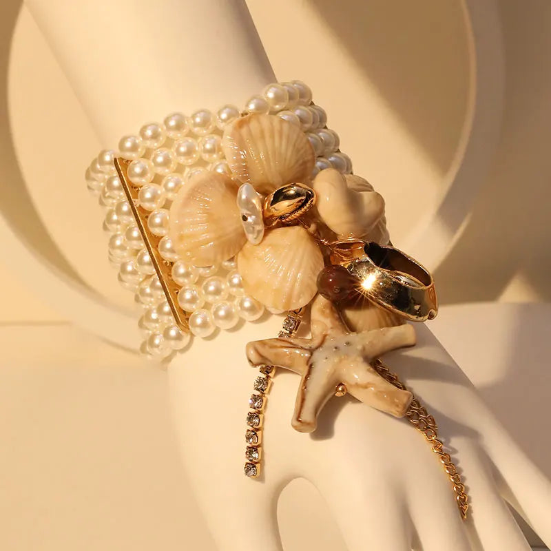 Parure de Bracelets en Perles, Étoiles de Mer et Coquillages