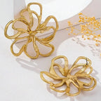 Boucles d’Oreilles Maxi Fleur Ajourée Dorée