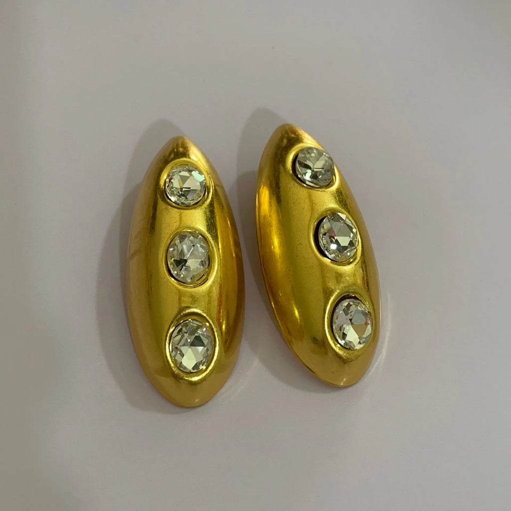Boucles d’Oreilles Maxi Dorées aux Pierres Noires