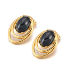 Boucles d’Oreilles à Tige Dorées avec Pierre Noire Ovale