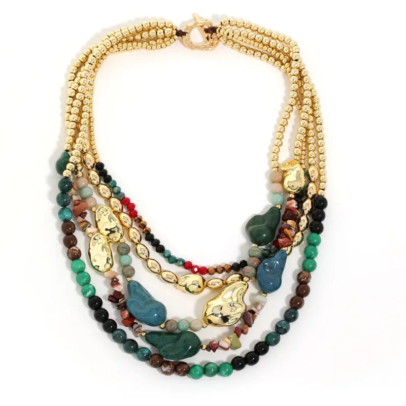 Collier Bohème Multirangs Pierres Vertes | By Mireva